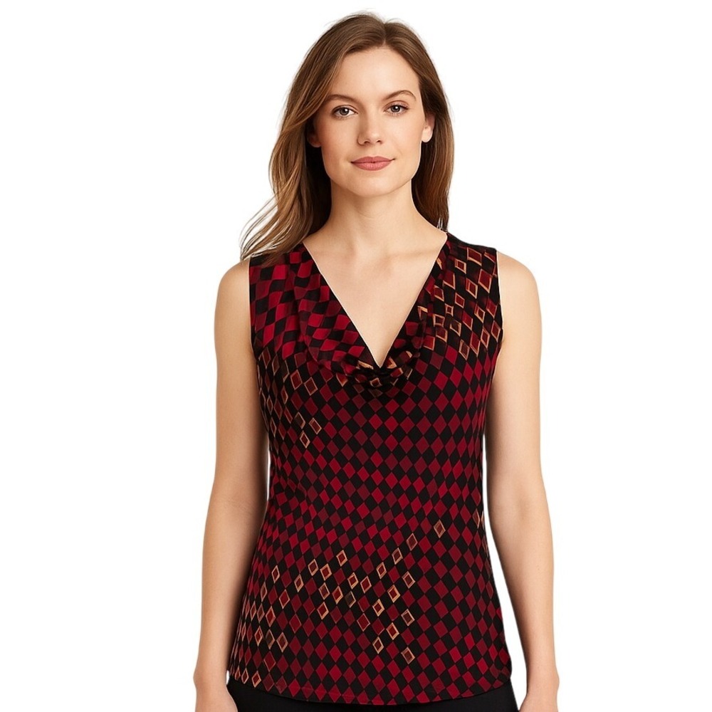 Classiques Entier Top Multicolor Geometric Draped Sleeveless Cowl Neck Retro M